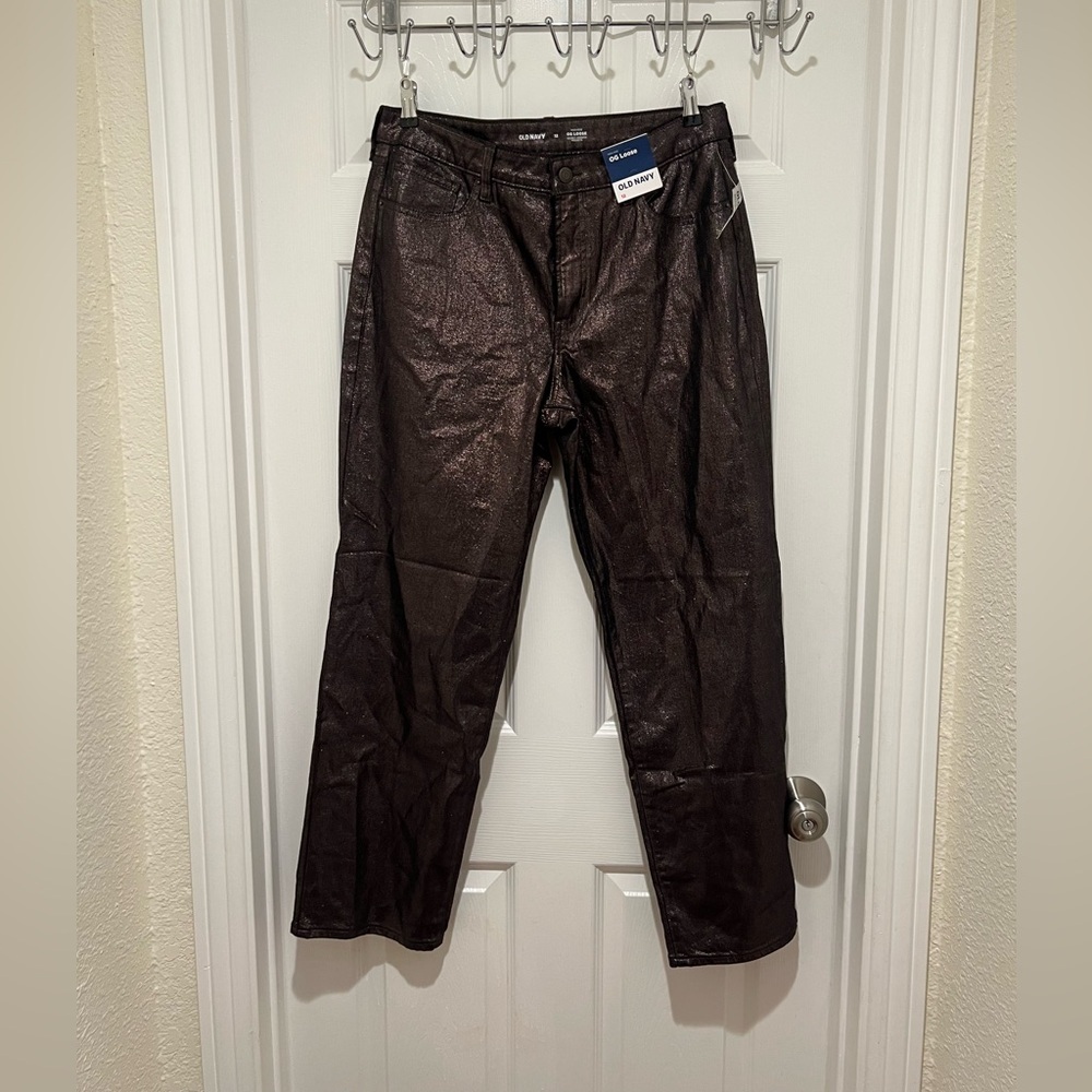 Old Navy High Waisted Shimmer OG Straight Ankle Jeans Size 12 Metallic Brown - Picture 5 of 6